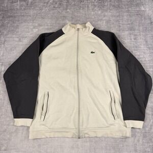 Lacoste Sport Jacket Mens Large Beige 2 Toned Full Zip Fleece Sweatsuit Track